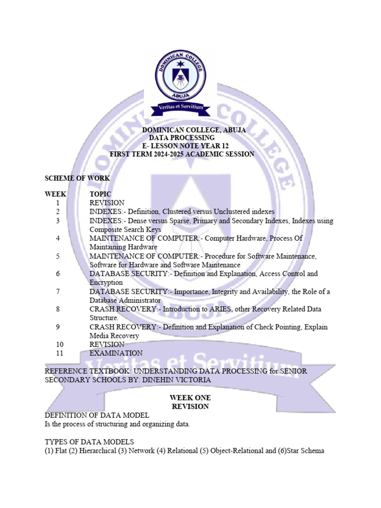 First Term Ss3 Data Processing | PDF | Database Index | Databases