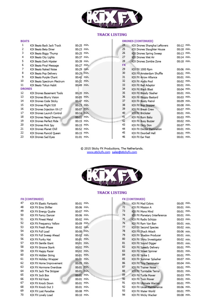 Sticky FX - KIX FX - Track Listing | PDF