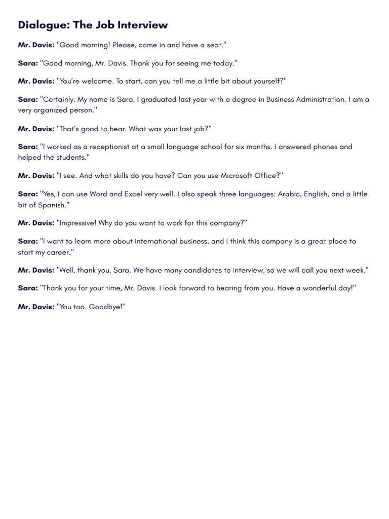 Dialogue 3 The Job Interview | PDF