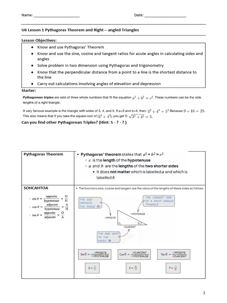 U6L1 Right Angled Triangles | PDF
