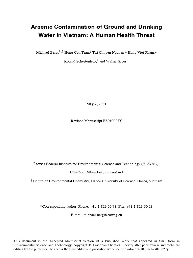 Arsenic Contamination of Groundwater and | PDF | Arsenic | Groundwater