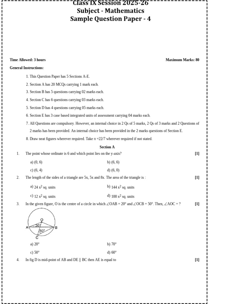 Math, IX, Set-4 | PDF | Triangle | Circle