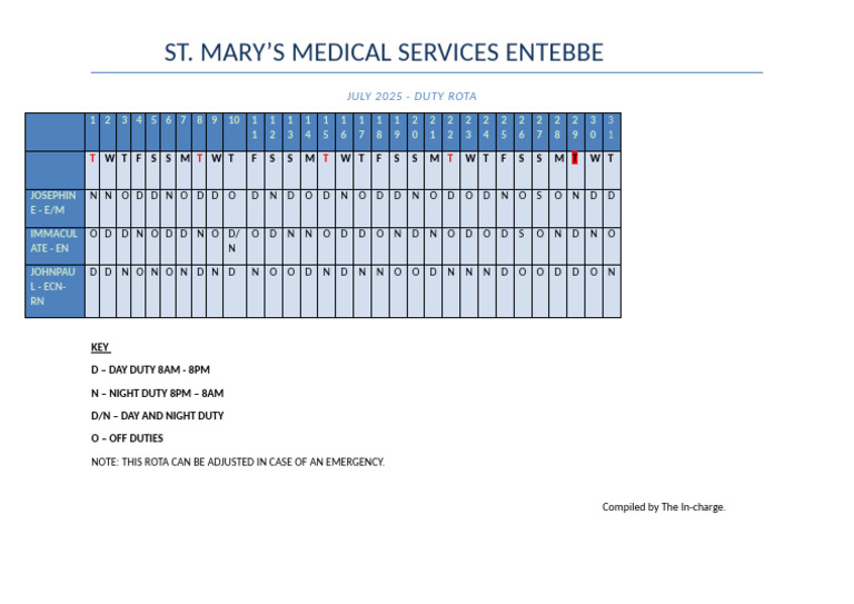 June Duty Rota | PDF
