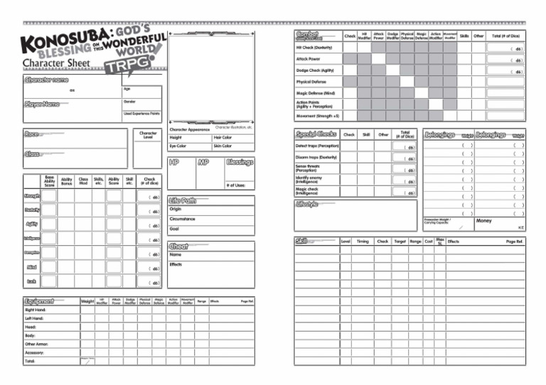 Konosuba PC Sheet | PDF