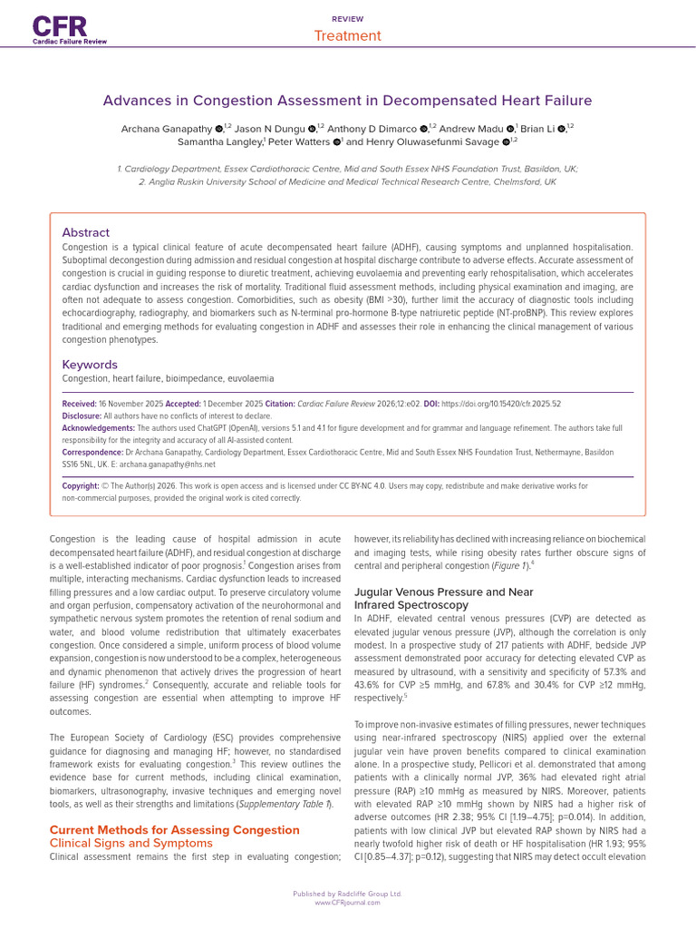 Advances in Congestion Assessment in Decompensated Heart Failure | PDF ...