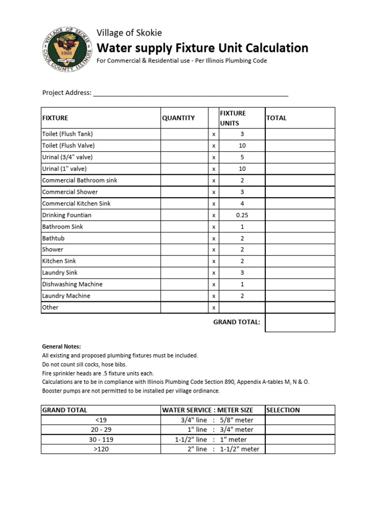 Skokie WSFU Calculation Sheet | PDF | Bathroom | Toilet