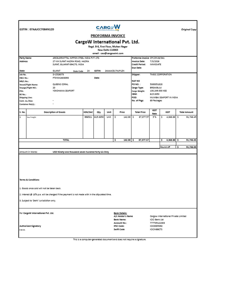 Profoma Invoice 041 | PDF