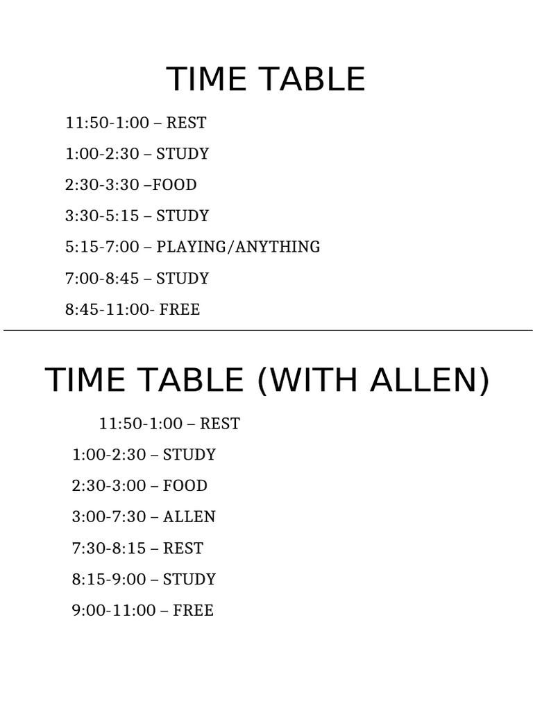 Time Table | PDF