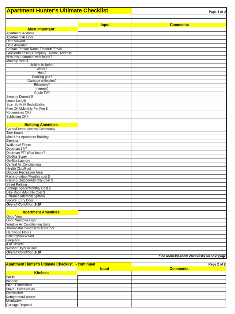 Apartment Checklist 21 | PDF | Room | Apartment