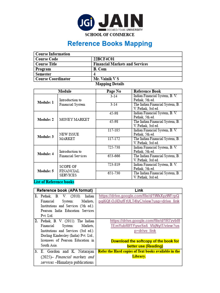 FMS - Reference Books Mapping | PDF