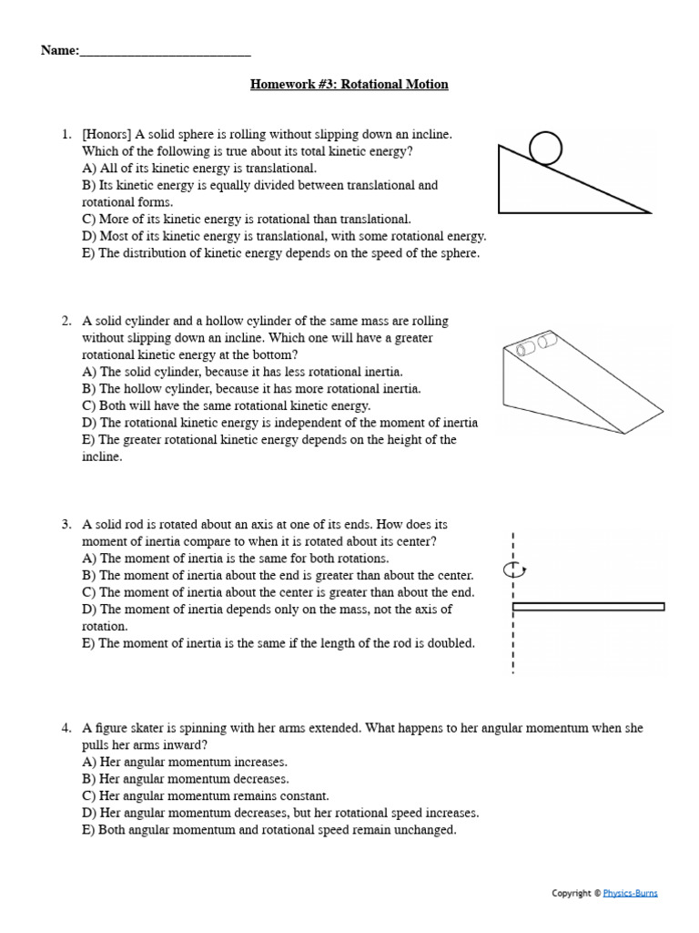 Rotational Motion Homework | PDF