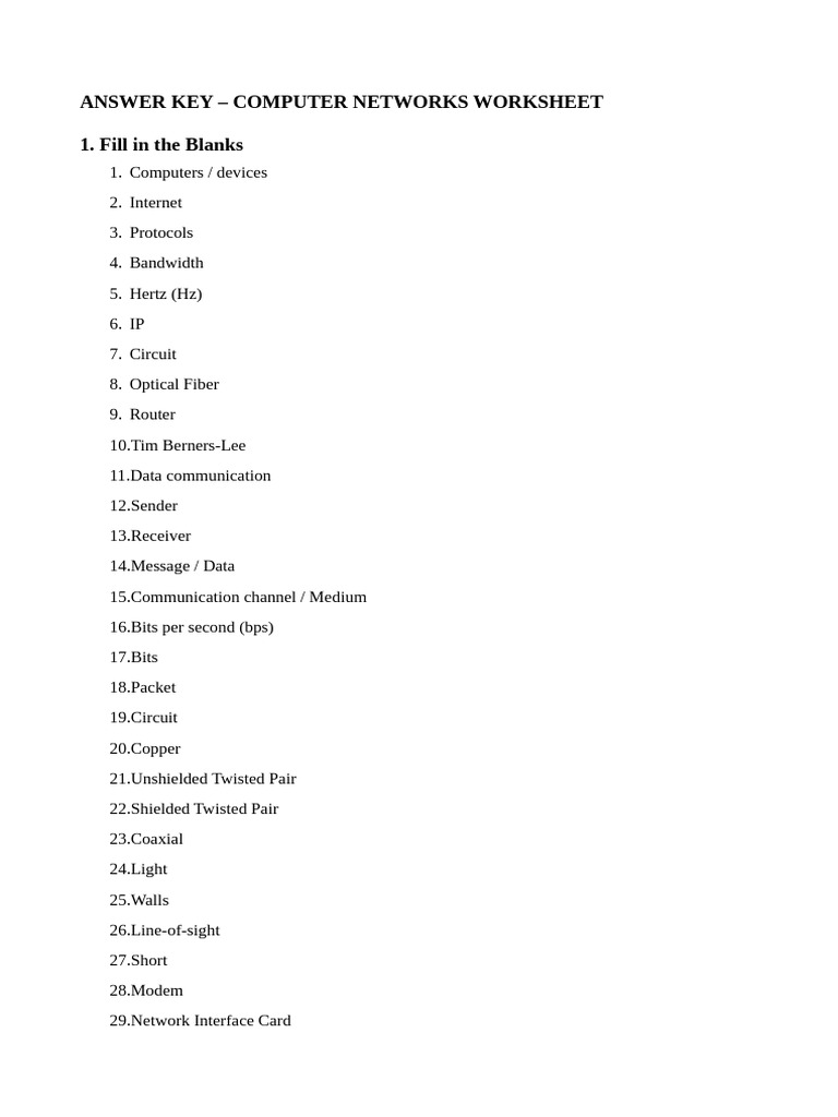 My NW Worksheet1 Answerkey | PDF