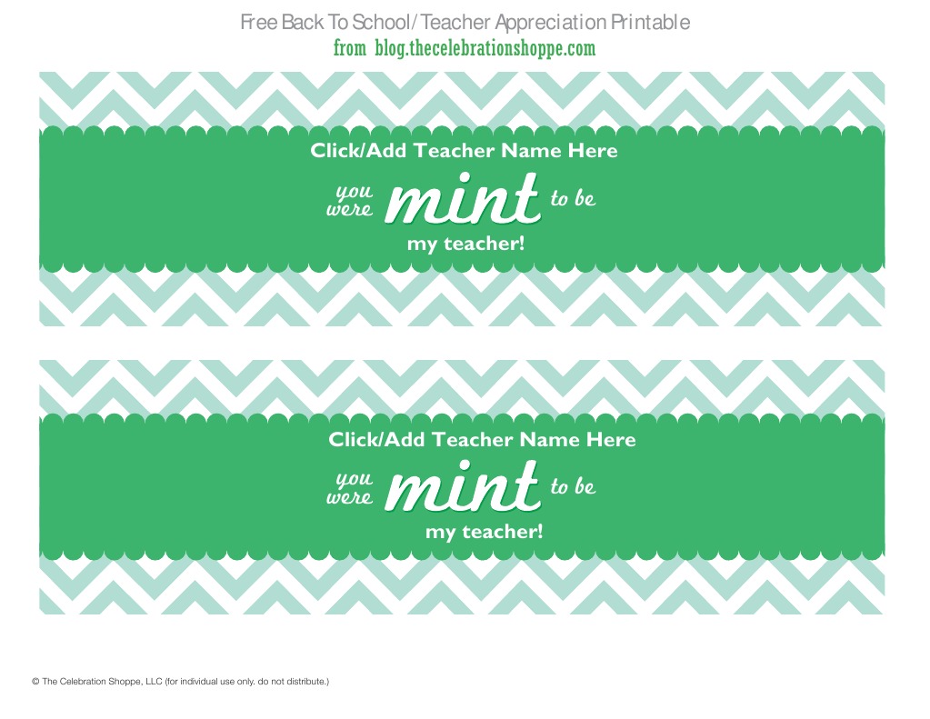 FREE Back To School Teacher's Gift Mint To Be From The Celebration Shoppe |  PDF, image size:1023x791