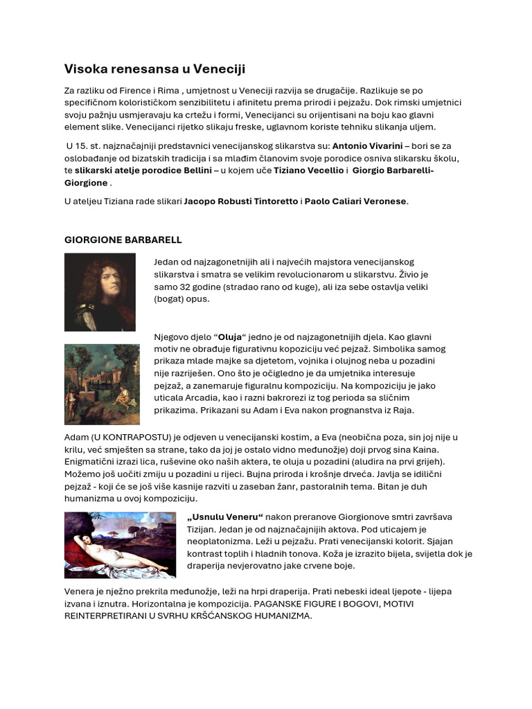 Visoka Renesansa U Veneciji | PDF