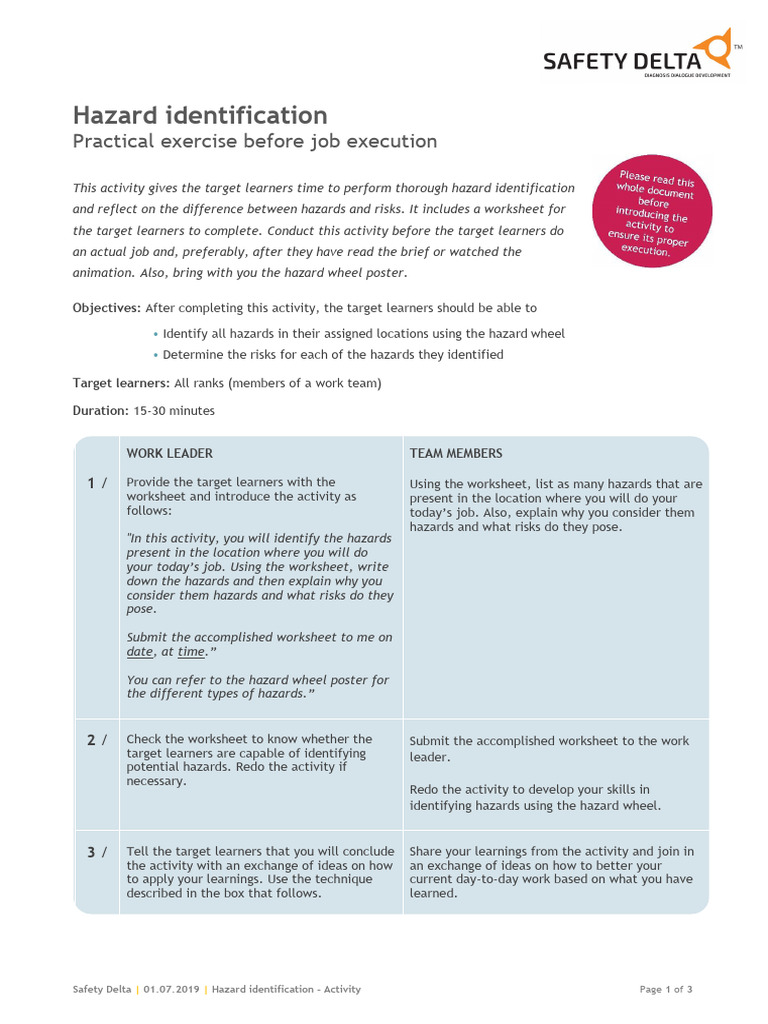 HZI Practical Exercise Before Job Execution v2 | PDF | Hazards | Learning