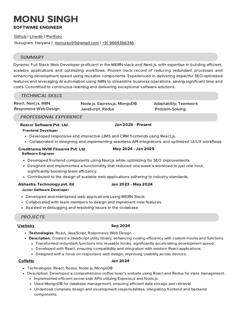 Monu Resume | PDF | Software Development | Computer Engineering