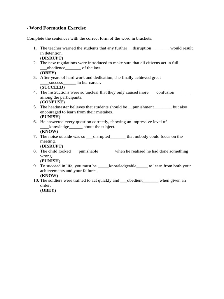? Word Formation Exercise - Docx Fitxategiaren Kopia | PDF