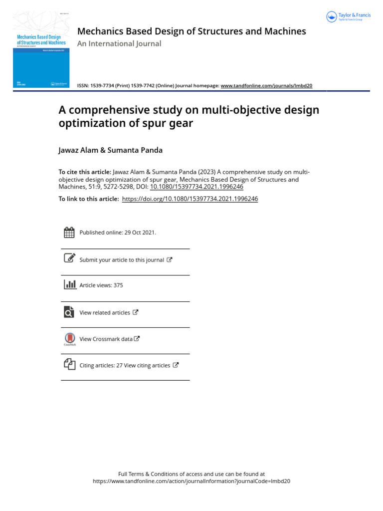 A Comprehensive Study On Multi-Objective Design Optimization of Spur ...