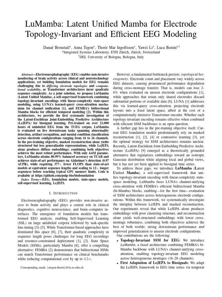 Lumamba: Latent Unified Mamba For Electrode Topology-Invariant and ...