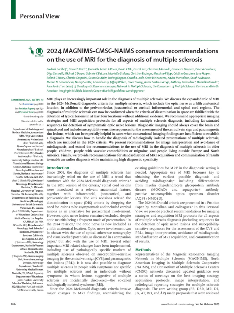Magnani Ms | PDF | Magnetic Resonance Imaging | Multiple Sclerosis