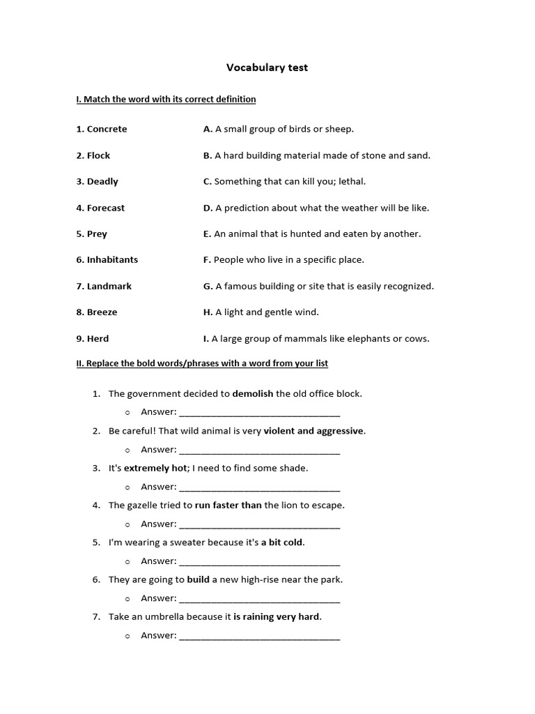 Vocabulary Test | PDF