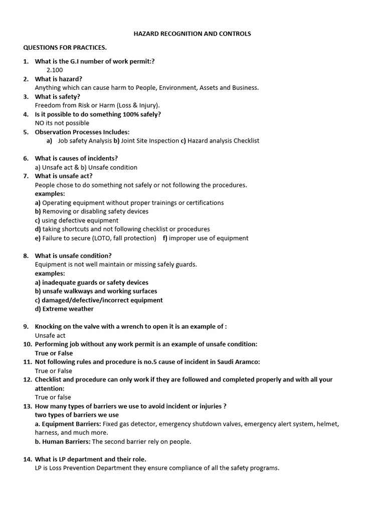 Hazard Recognization Questions From Slides | PDF | Hazards | Safety