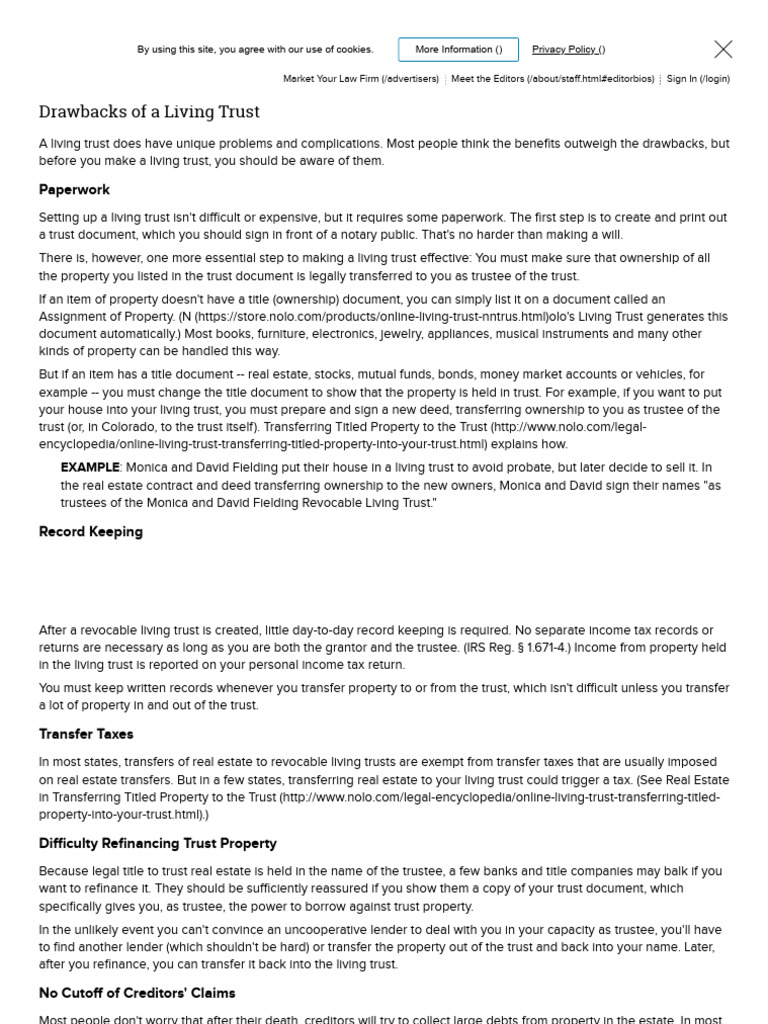 Drawbacks of A Living Trust - Nolo | PDF | Probate | Debt