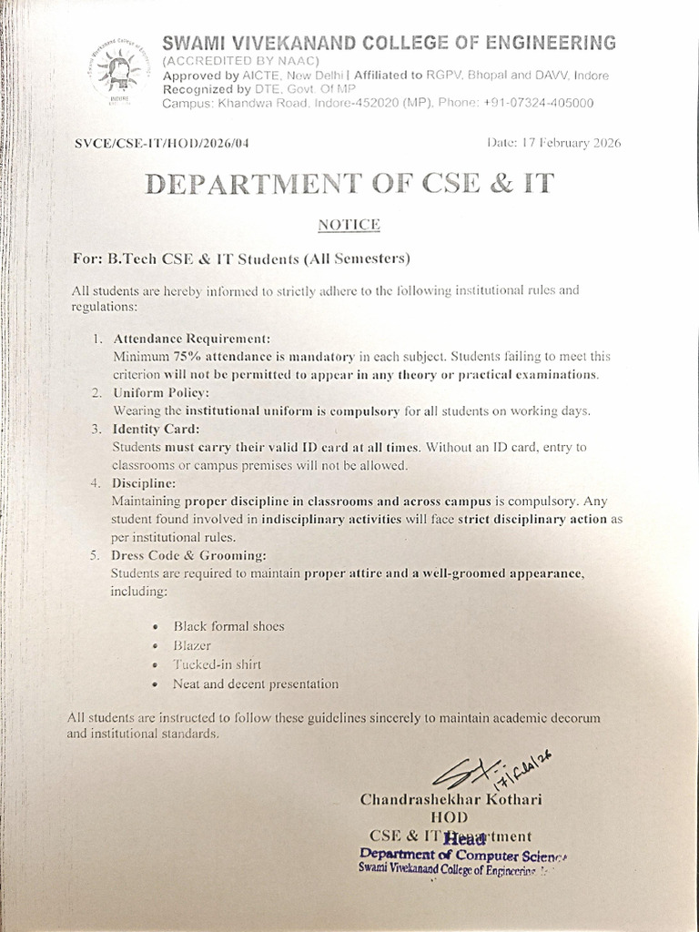 Notice For All Semester Students | PDF