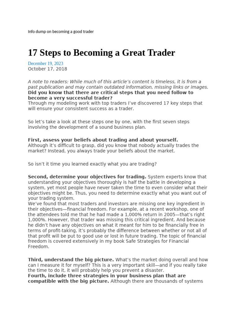 Info Dump On Becoming A Good Trader | PDF | Well Being | Psychological ...
