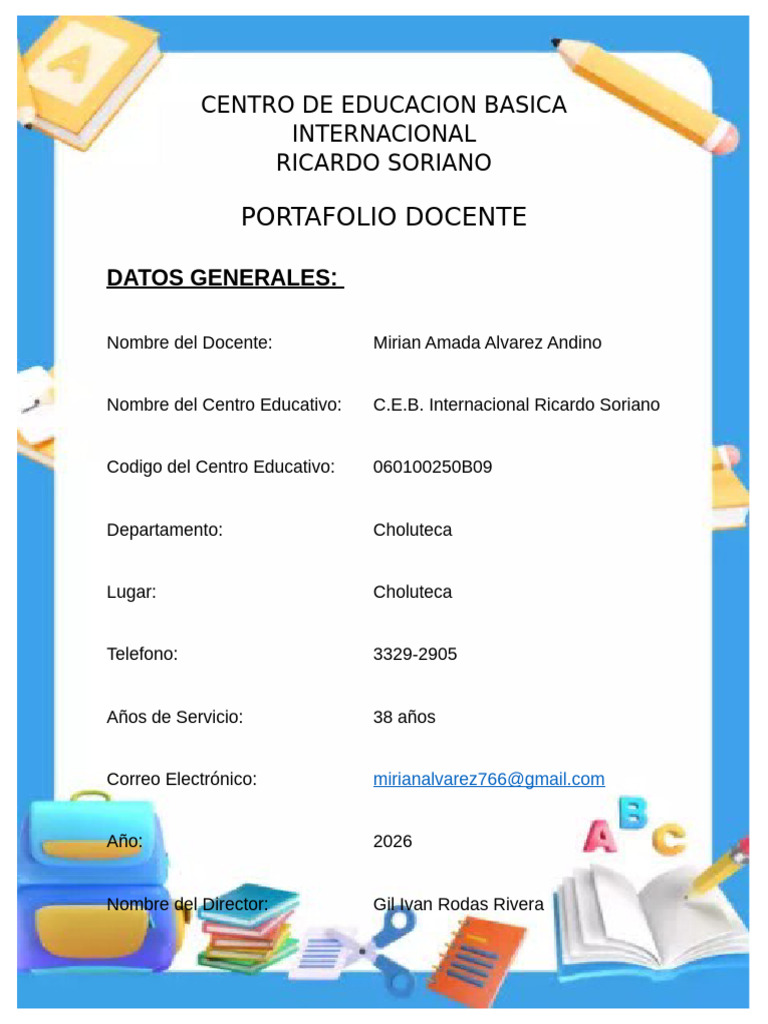 Portada Portafolio Docente Mirian | PDF