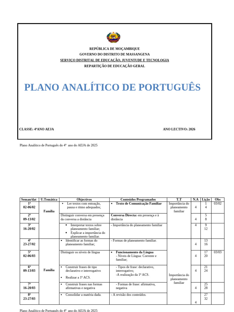 Português AEJA 4o Ano 2026 A | PDF | Linguística
