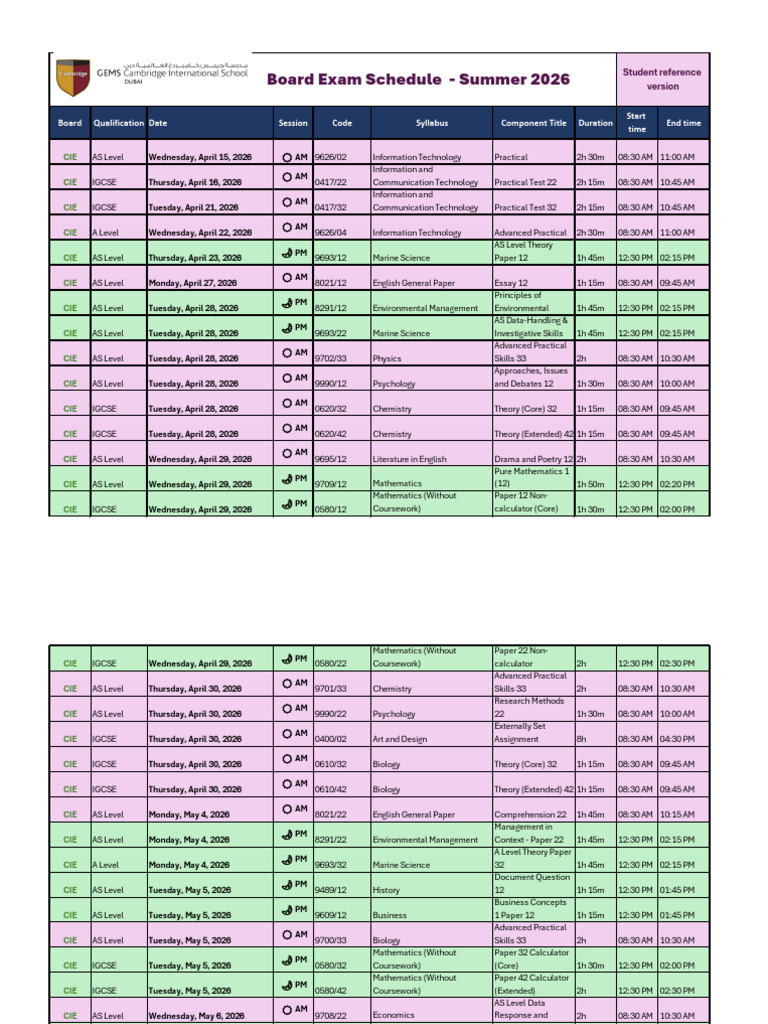 Final Board Exam Timetable | PDF | Mathematics | Computer Science