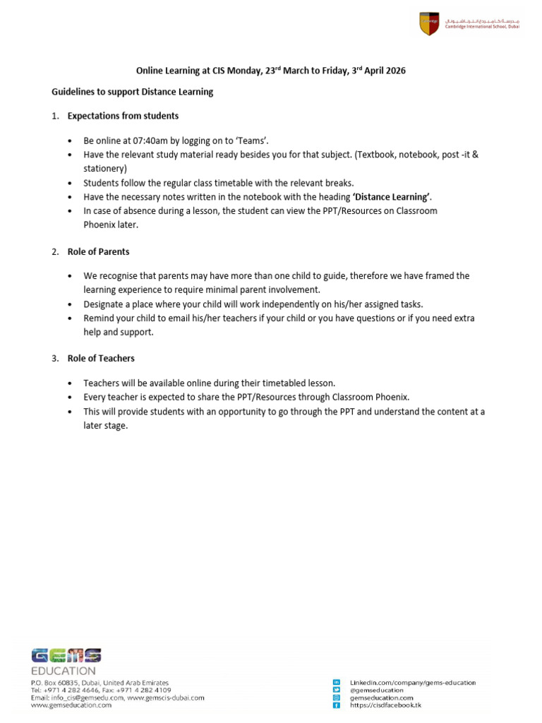 CIS Online Learning 23rd March To 3rd April | PDF | Teachers | Intelligence