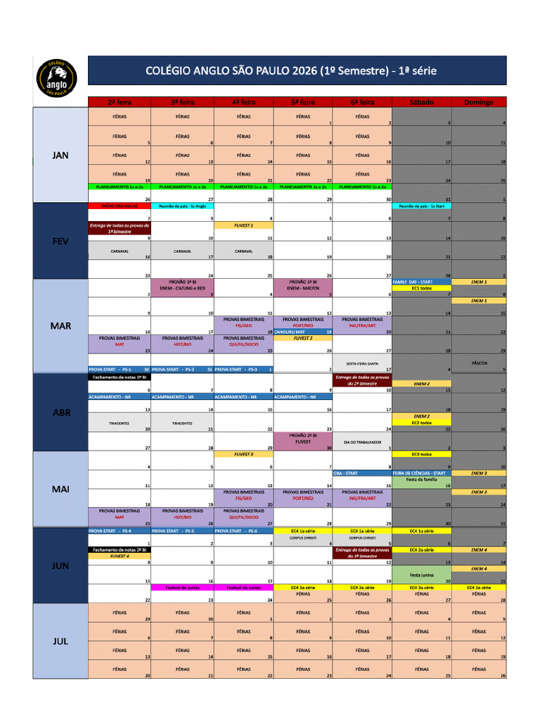 1EM - Calendário 2026 | PDF