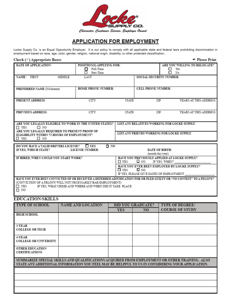 Application For Employment: Check Appropriate Boxes Please Print | PDF ...