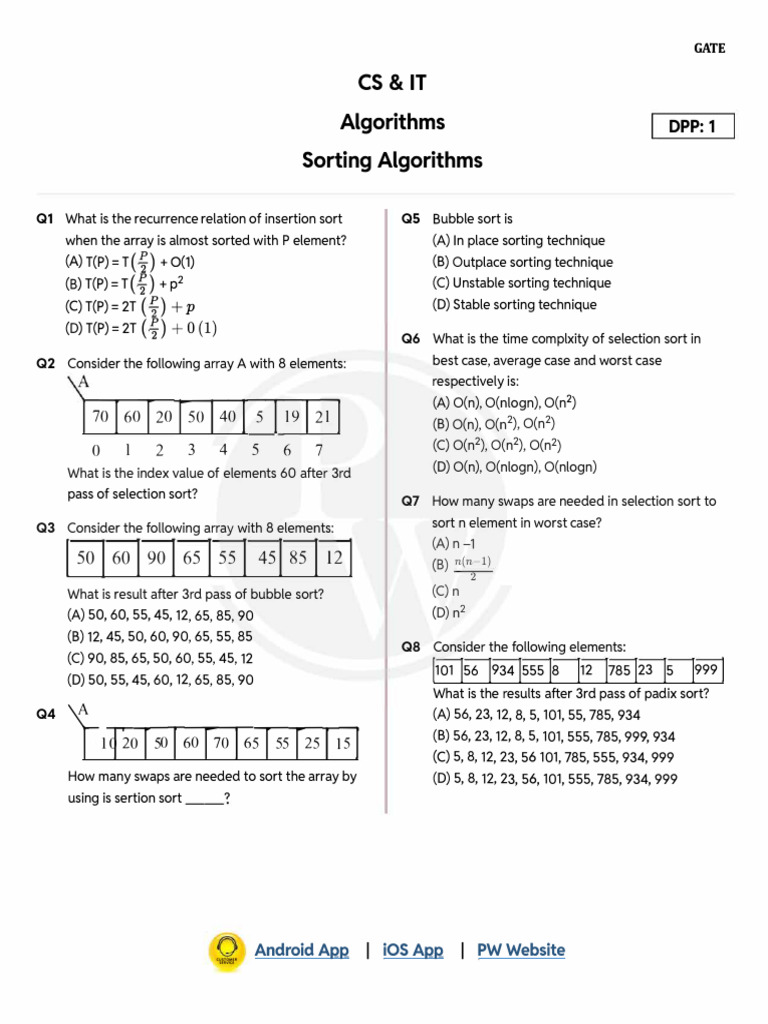 Sorting Algorithms - DPP 01 | PDF | Time Complexity | Theoretical ...
