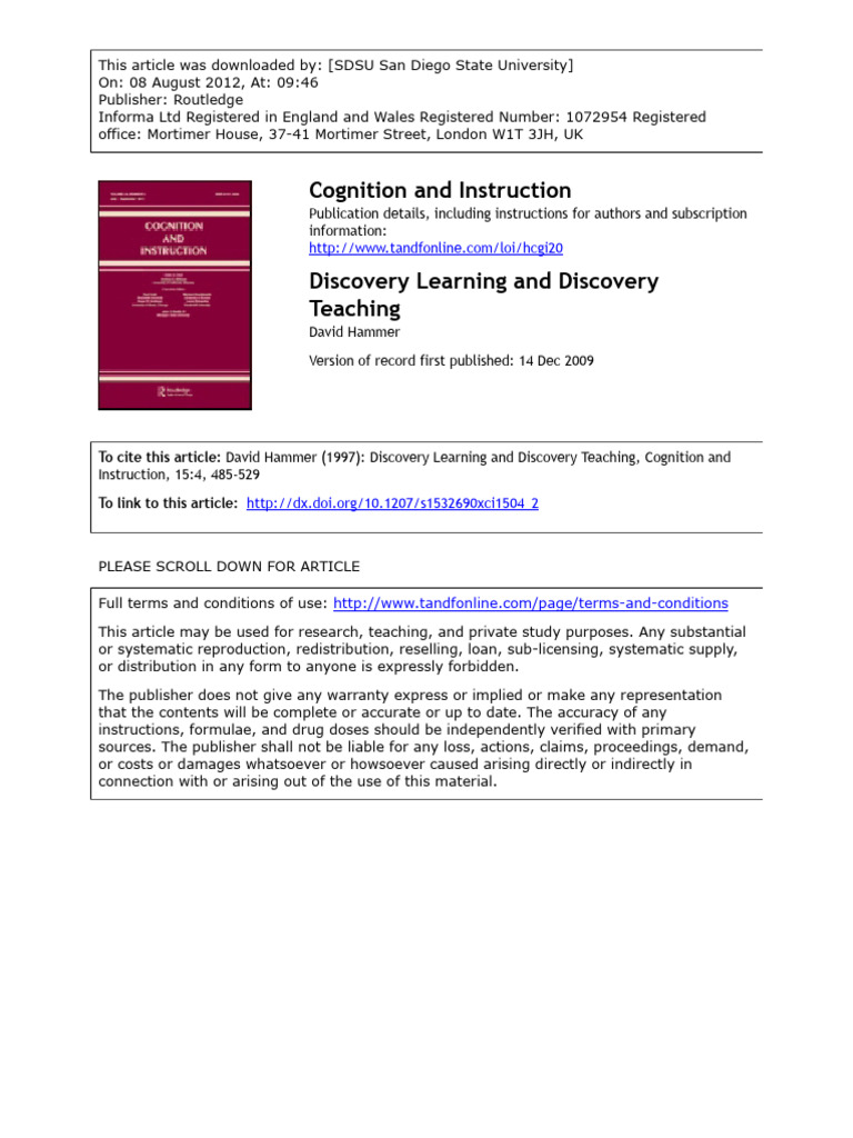 Hammer 1997 Discovery Learning and Discovery Teaching | PDF | Teachers ...