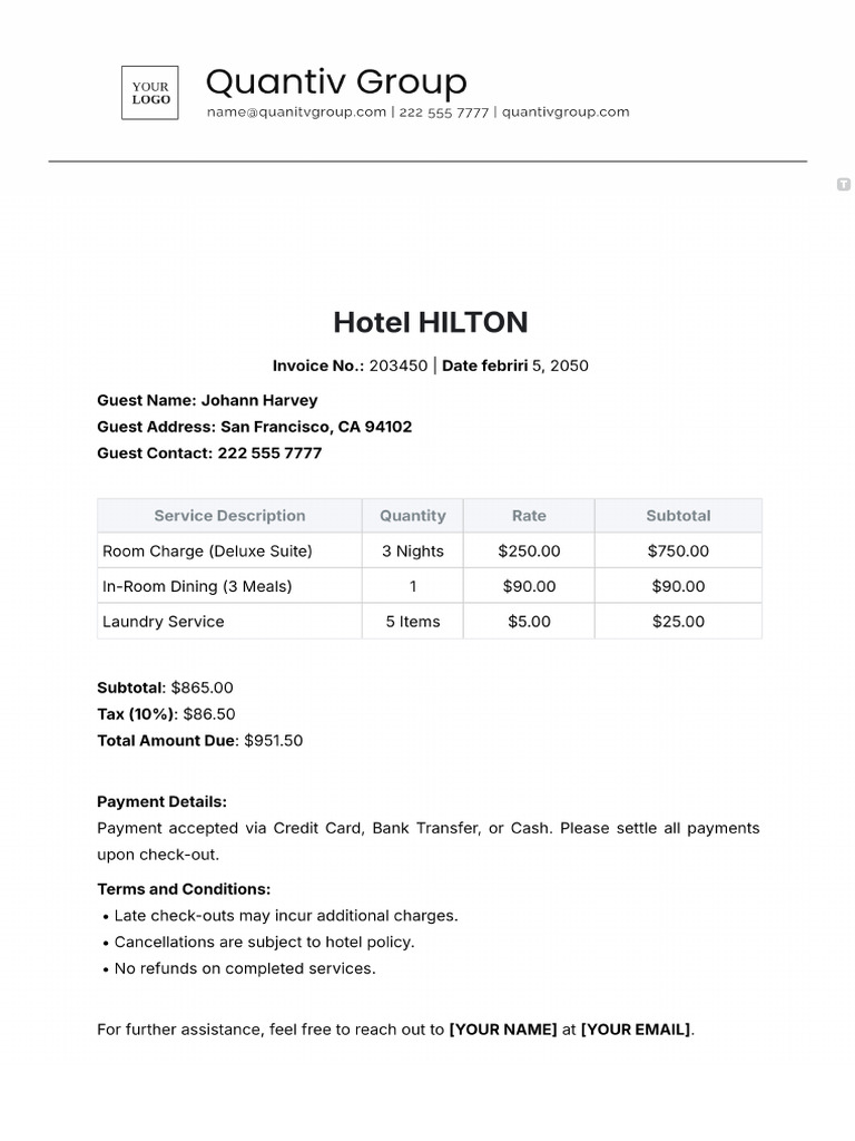 Hotel Bill Format Template | PDF