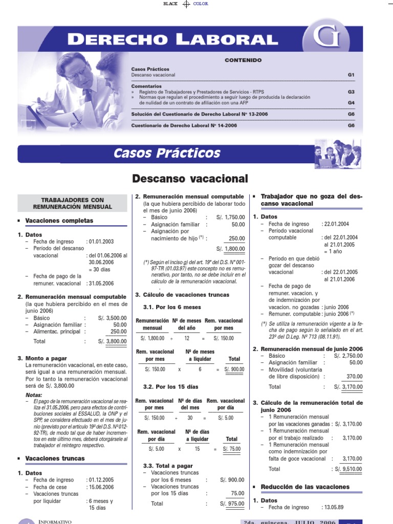 Cálculo de Vacaciones Truncas y Remuneración | PDF | Derecho laboral ...