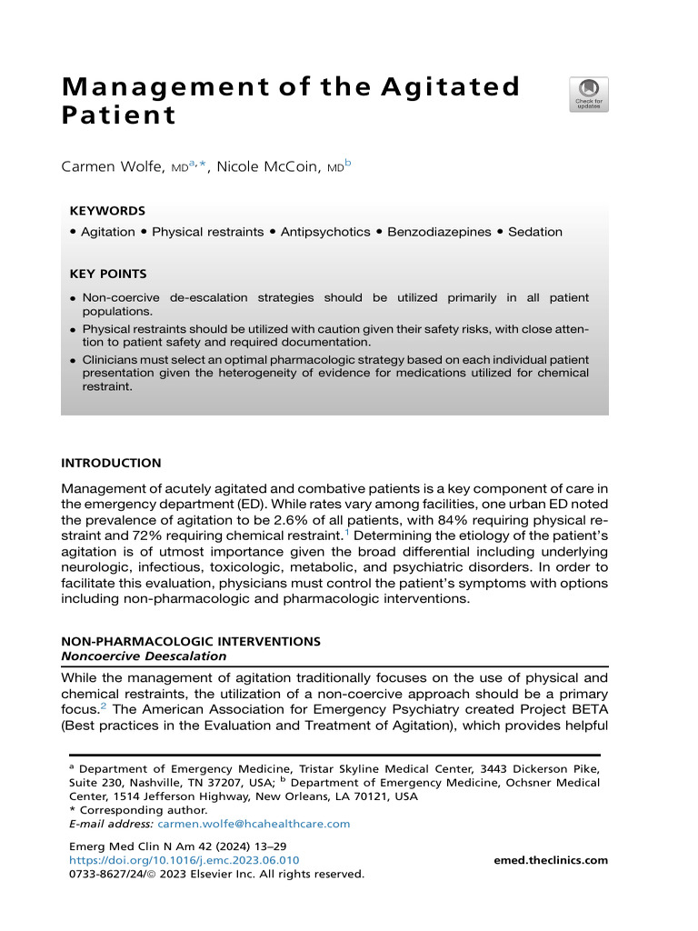 Artigo - Management of The Agitated Patient | PDF | Antipsychotic ...