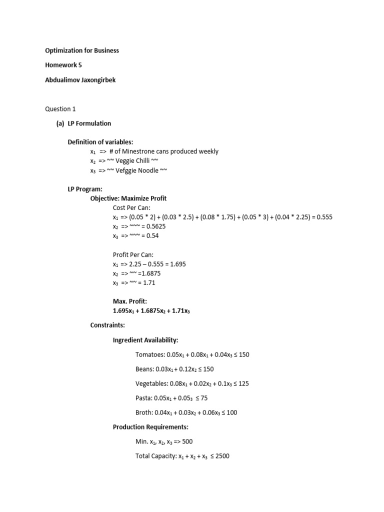 Optimization - Homework 5 | PDF | Business | Economics
