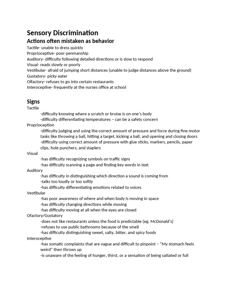 Sensory Discrimination Handout | PDF | Senses | Somatosensory System