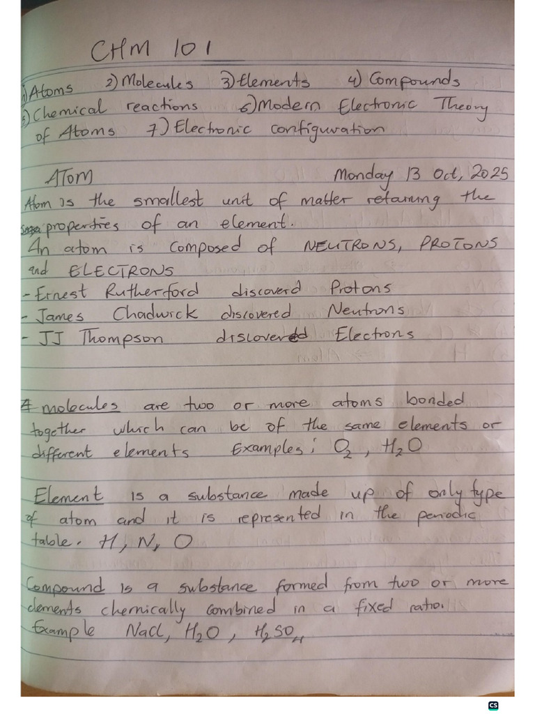 CHM 101 Notes Complete | PDF