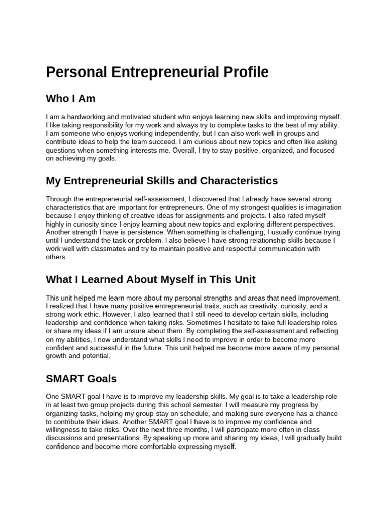 Personal Entrepreneurial Profile - ROUGH | PDF | Entrepreneurship ...