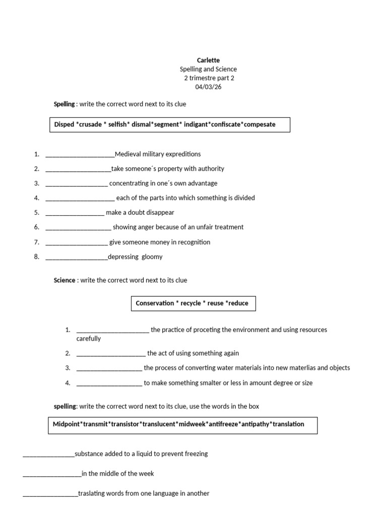 Carlette Spelling and Science Trimestre 2 Part 2 | PDF | Planets ...