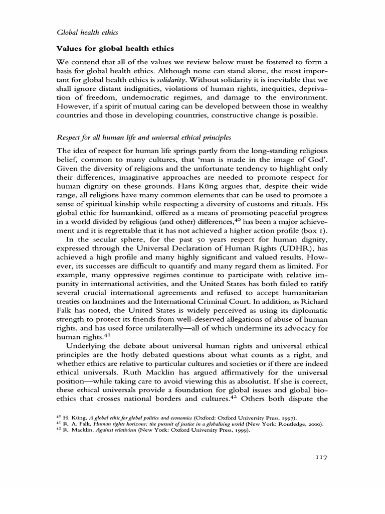 1 - Values For Global Health Ethics - The Rationale For Mutual Caring ...