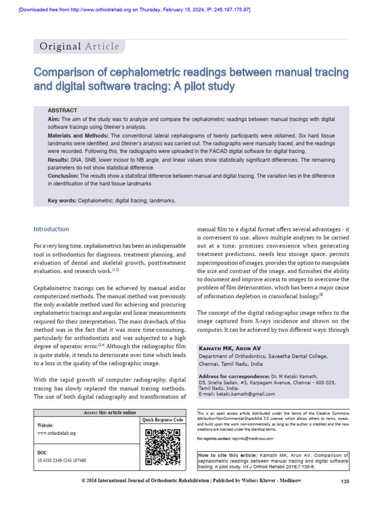 Comparison of Cephalometric Readings Between Manual Tracing and Digital ...