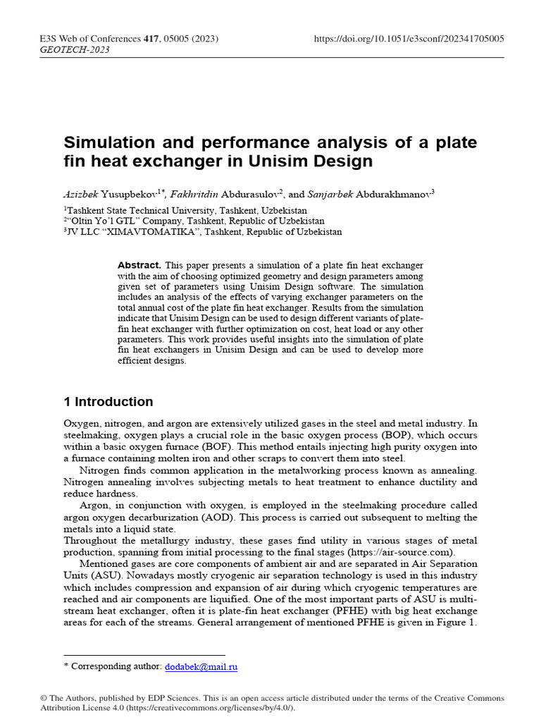 Simulation and Performance Analysis of A Plate Fin | PDF | Heat ...