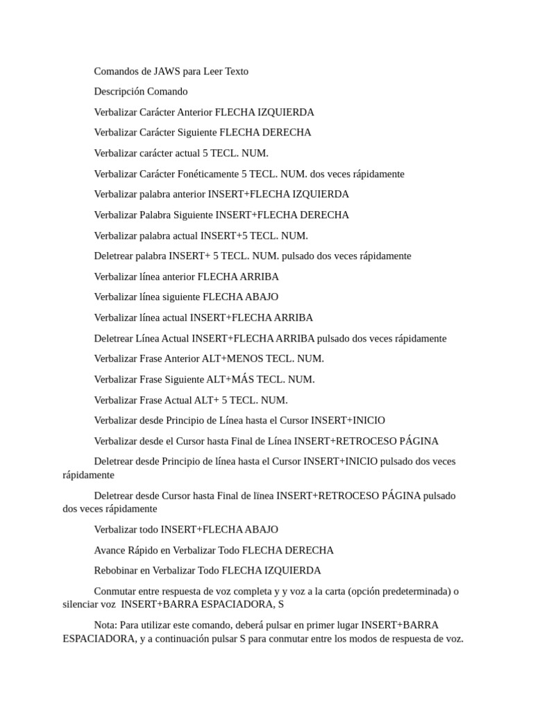 Comandos de JAWS para Leer Texto | PDF | Software