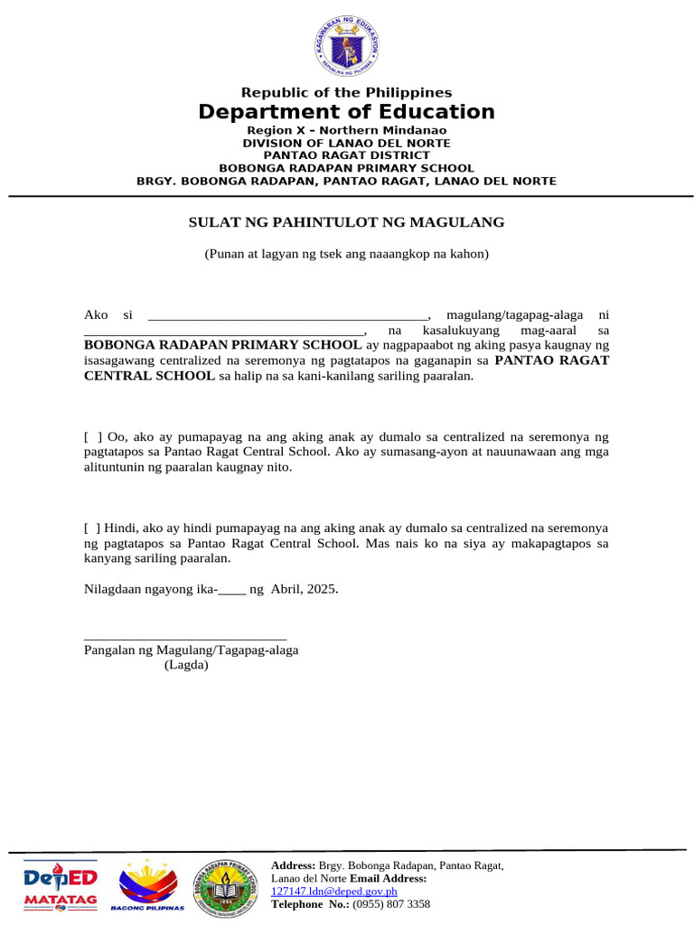 Consent Letter Parents For Graduation | PDF
